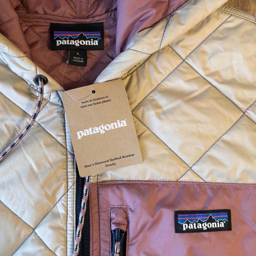 Patagonia Diamond Quilted Bomber Hoody Jacket Gorpcore Hike Khaki Men’s Large - Picture 3 of 9
